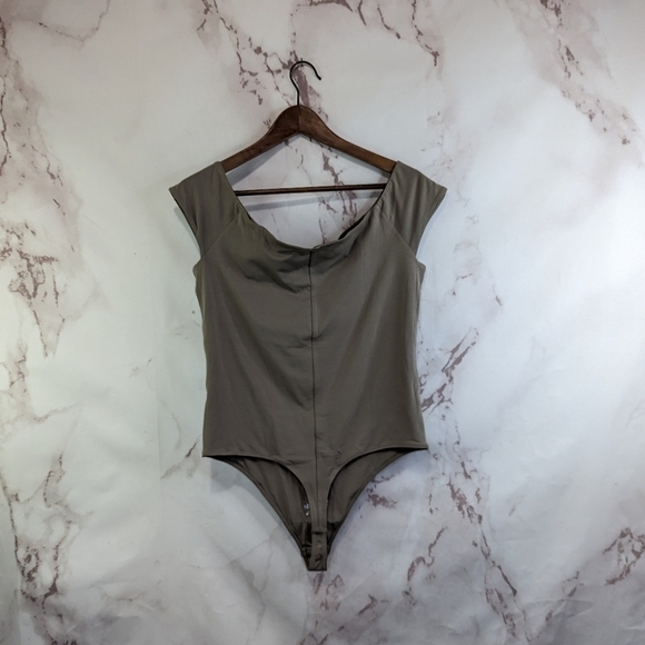 Everlane Bodysuit Women Large Brown Thong Off The Shoulder Supima Cotton Mocha - Picture 7 of 11